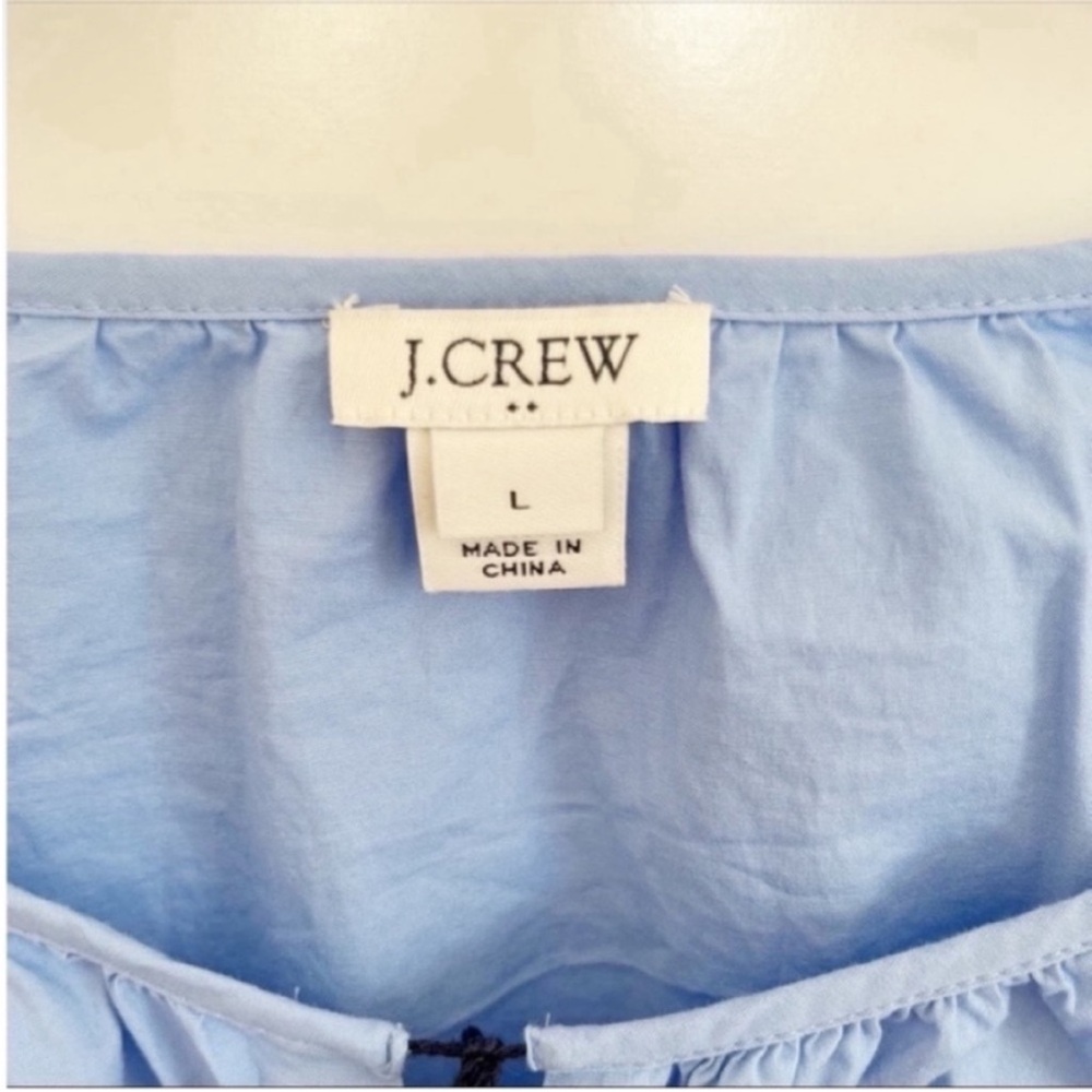 J. Crew Factory shirt blue embroidered peasant blouse tie neck - Picture 7 of 9